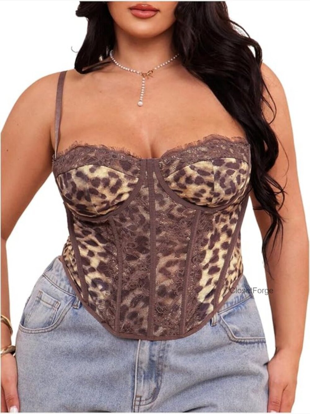 Plus Size Lace Leopard Corset Camisole Top for Going Out Night Club Party